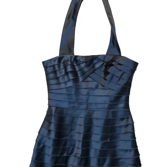 BCBGMaxAzria Halter Dress Size S Blue Polyester Mesh Lined Pleated Backless - Picture 2 of 9